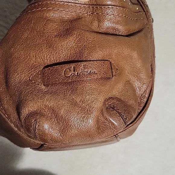 Cole Haan Dillan Ruched Cognac Brown Studded Satchel Bag Y2K Messy Fabulous - Picture 2 of 16